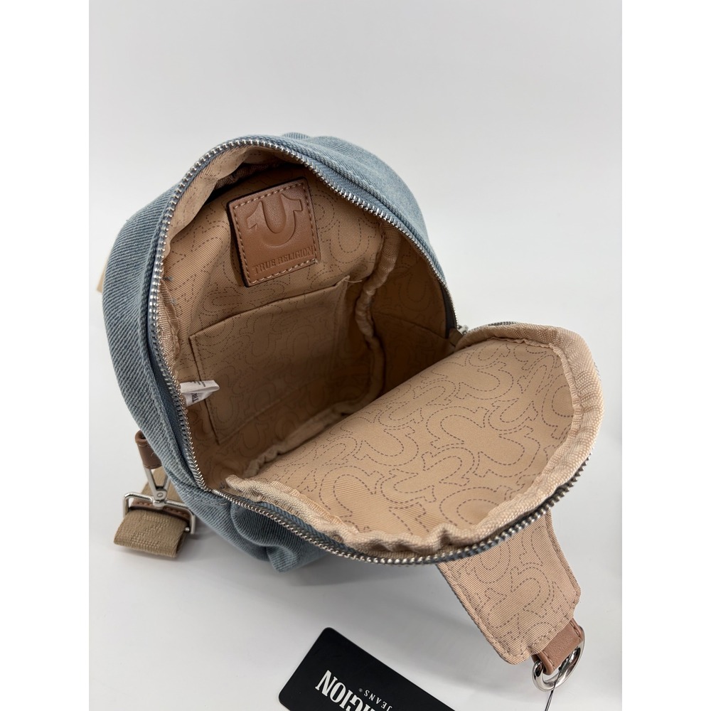True Religion Light Blue Denim Sling Bag Horseshoe Logo Crossbody - Picture 6 of 6